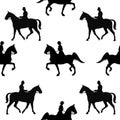 Seamless background of silhouettesa gentleman on horseback,